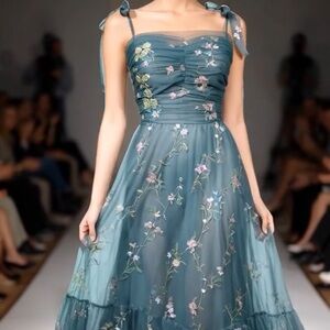 Floral Embroidered Teal Dress